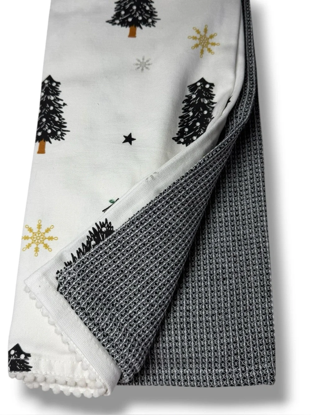 Rachel Zoe White Black Gold Embroidered Holiday Tree Towel Set of 3